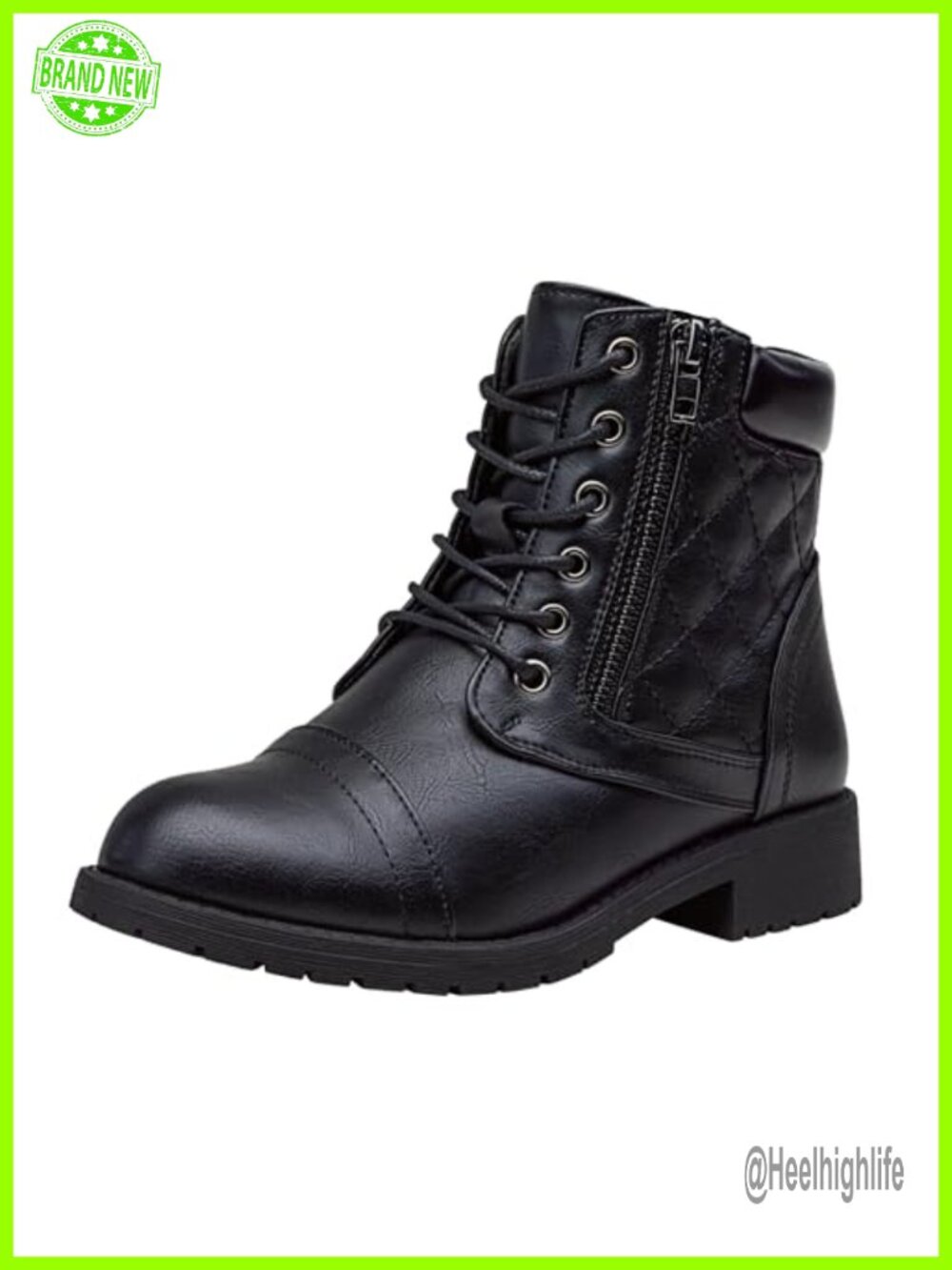 Womens Combat Ankle Boots Faux Leather Lace Up Low Heel Zip Short Booties